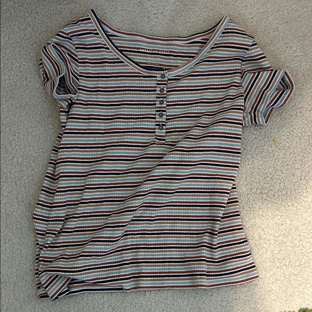 American Eagle by Payless Striped Short Sleeve Top - Blue, Red, White
